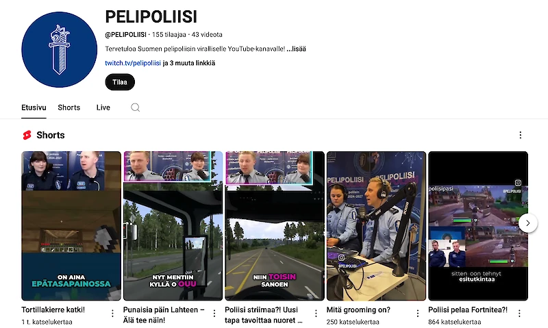 Pelipoliisihanke näkyy mm. Youtubessa.