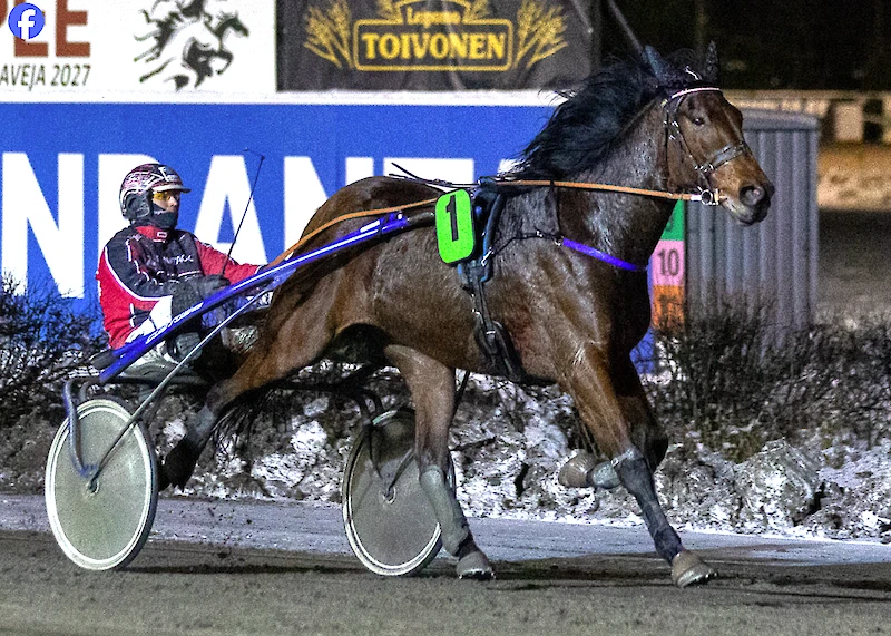 Sami Vehviläinen ohjasti iittiläisen Dalgonan uran ensimmäisen voiton torstaina Lappeenrannan raveissa. (Kuva: Lappeen Ravit)