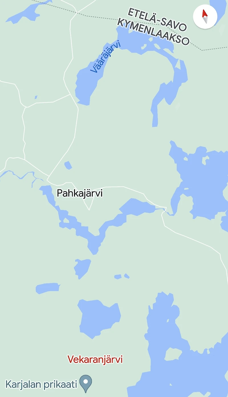 Maastopalo on Pohjois-Valkealassa, lähellä Vekaranjärven varuskunta-aluetta. (Kuva: Google Maps.)